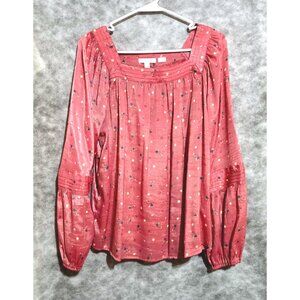 Lauren Conrad Top Sz M glazed sheen pink cherries boho